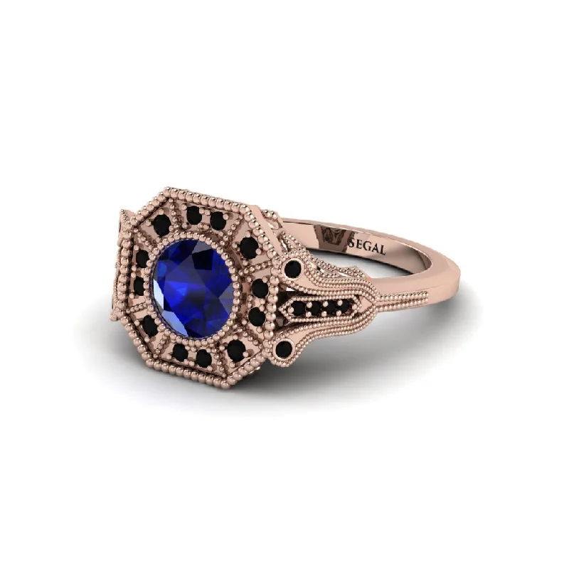 Ladies engagement rings African halo designs-Sapphire 14K Gold Art Deco Engagement Ring - Erin No. 44