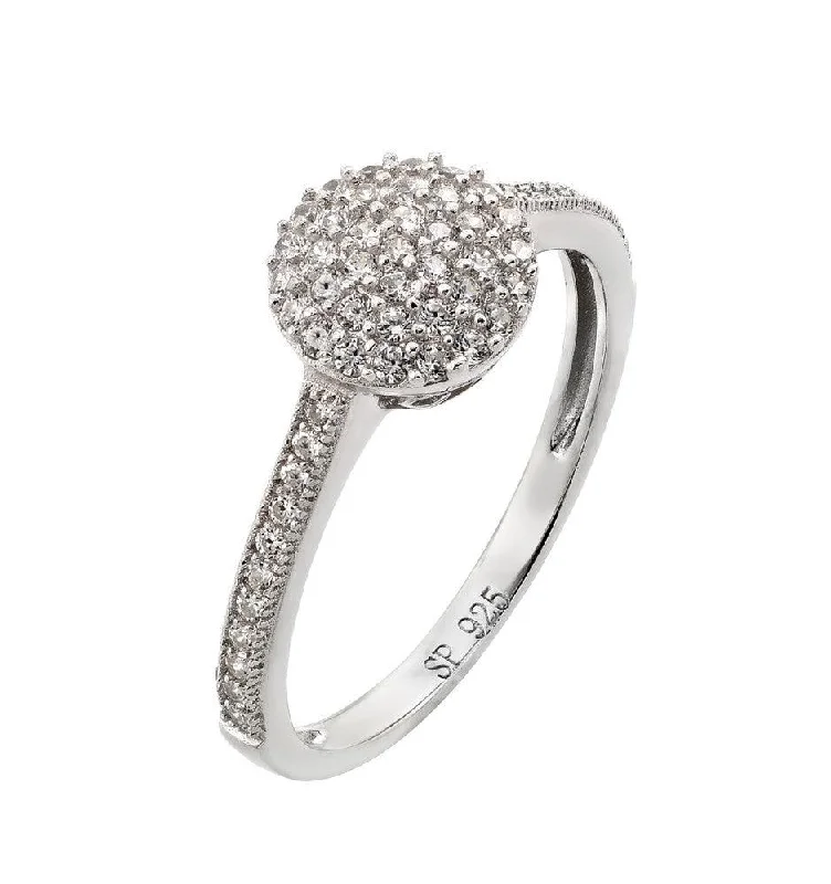 Ladies rings friendship bond rings-Silver 925 Rhodium Plated Round Clear CZ Ring - STR00925