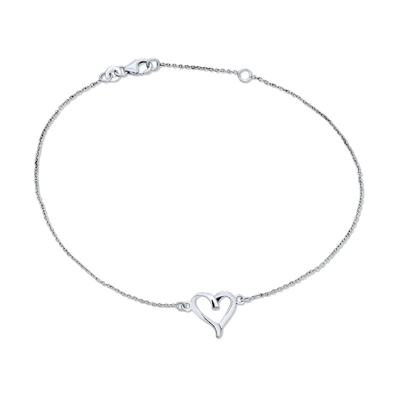 Ladies bracelets eco-friendly materials-Delicate Heart Anklet Ankle Bracelet Sterling Silver 9-10 Inch Extender