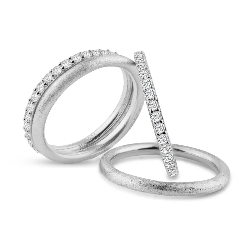 Ladies rings super wide designs-Rhodium Plated 925 Sterling Silver CZ Ring Set - STR00517