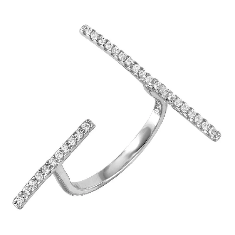 Ladies rings brilliant cut styles-Silver 925 Rhodium Plated CZ Open End Ring - BGR00976