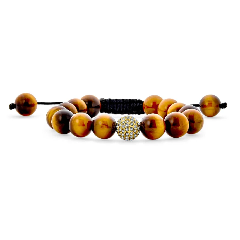 Ladies bracelets modern art bracelets-Unisex Chain Link Bracelet with Brown Tiger Eye and Crystal Beads Cord