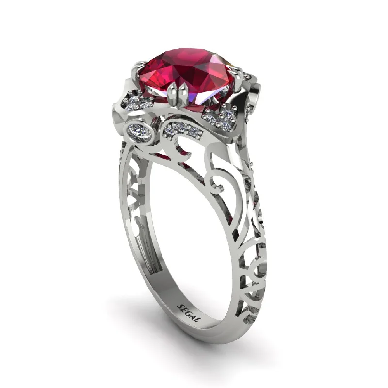 Ladies engagement rings bespoke halo bands-Ruby Ornate Filigree Engagement Ring - Evie No. 12