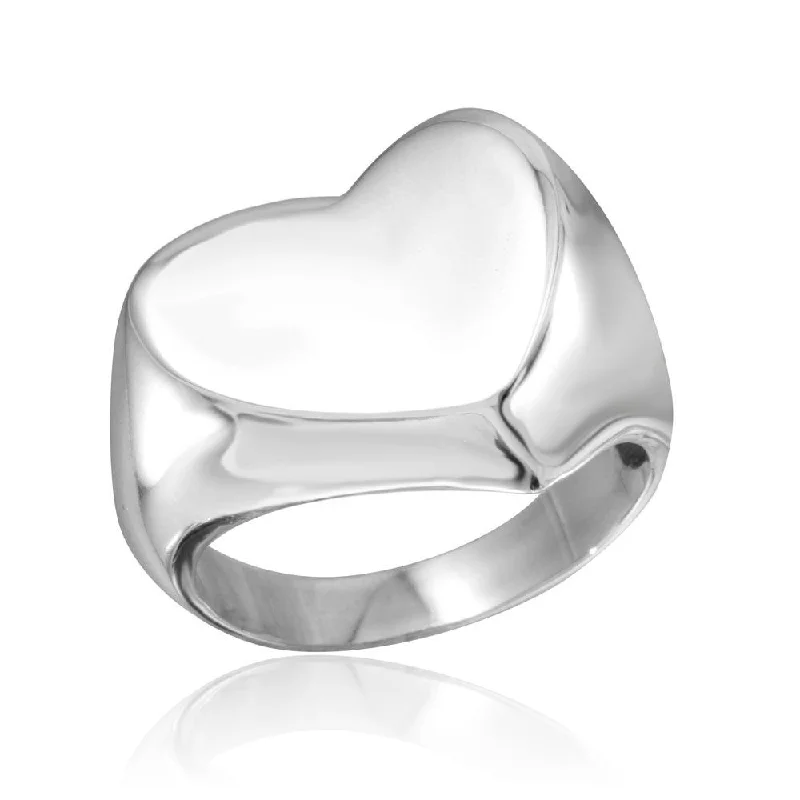 Ladies rings retro charm designs-Rhodium Plated 925 Sterling Silver Heart Ring - CR00805