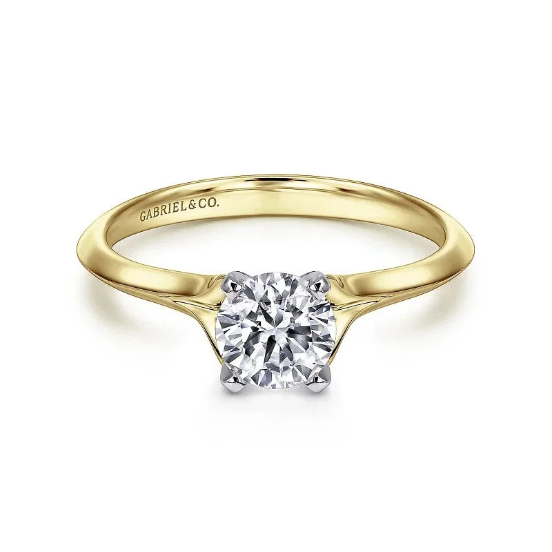 Ladies engagement rings rose-cut diamonds-Ellis - 14K White-Yellow Gold Round Diamond Engagement Ring (Setting Only)