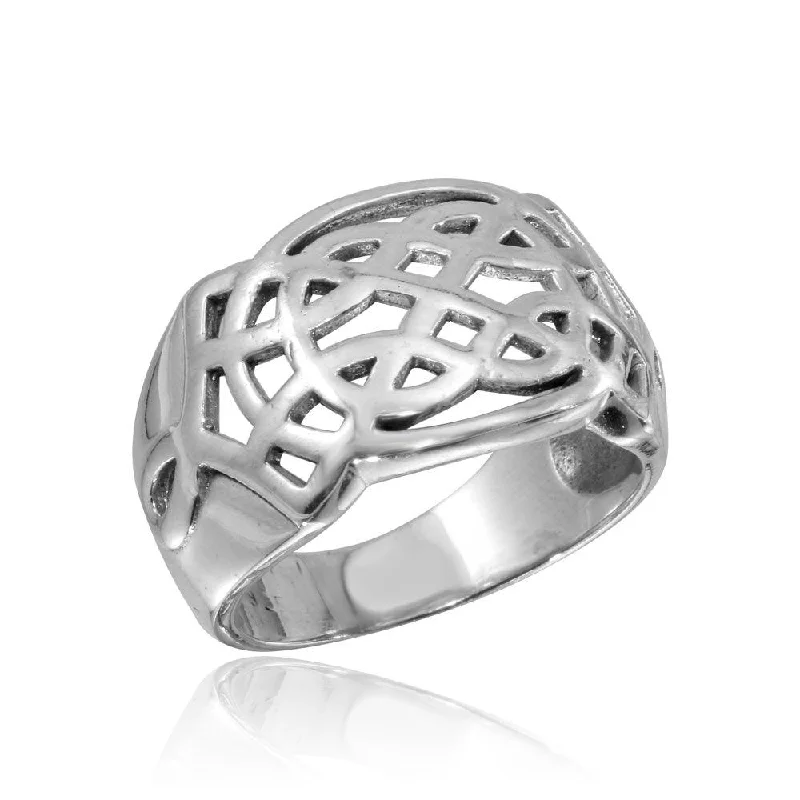 Ladies rings anniversary special designs-High Polished 925 Sterling Silver Woven Dome Ring - CR00817