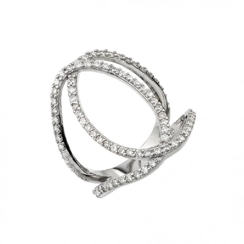 Ladies rings mixed material designs-Silver 925 Rhodium Plated Interlace Ring - BGR00927