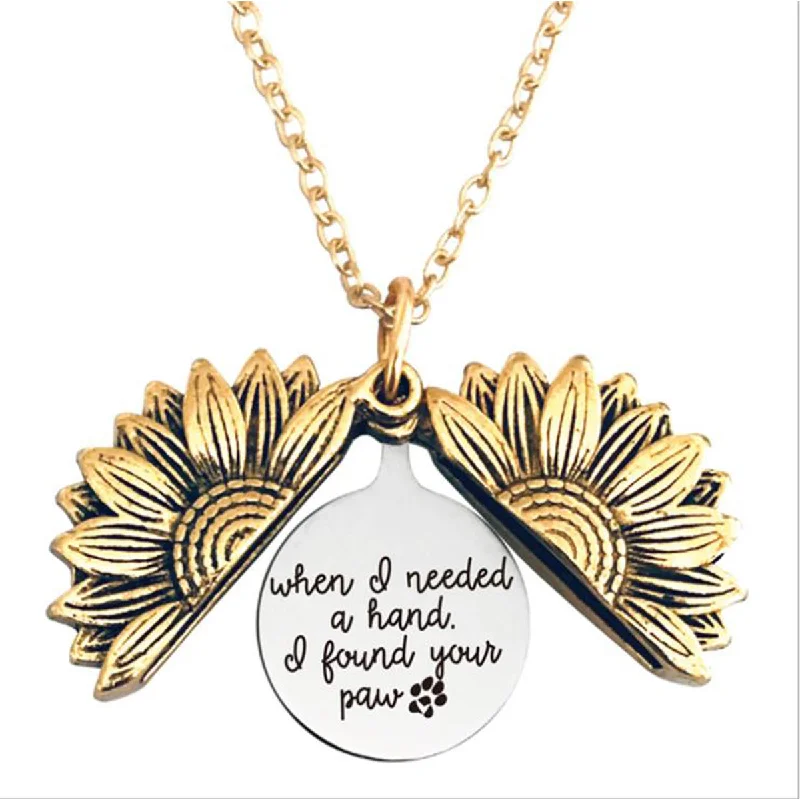 Ladies necklaces compact size styles-When I Needed a Hand I Found Your paw Sunflower Necklace Locket with Engraved Hidden Message Pendant Dog Lovers Memorial Necklace…