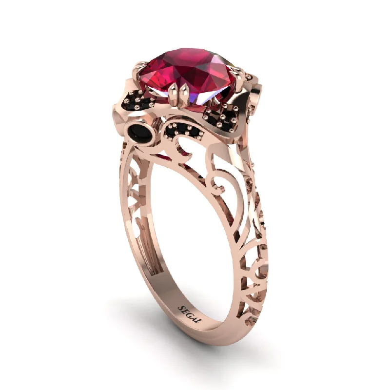 Ladies engagement rings romantic styles-Ruby Ornate Filigree Engagement Ring - Evie No. 41