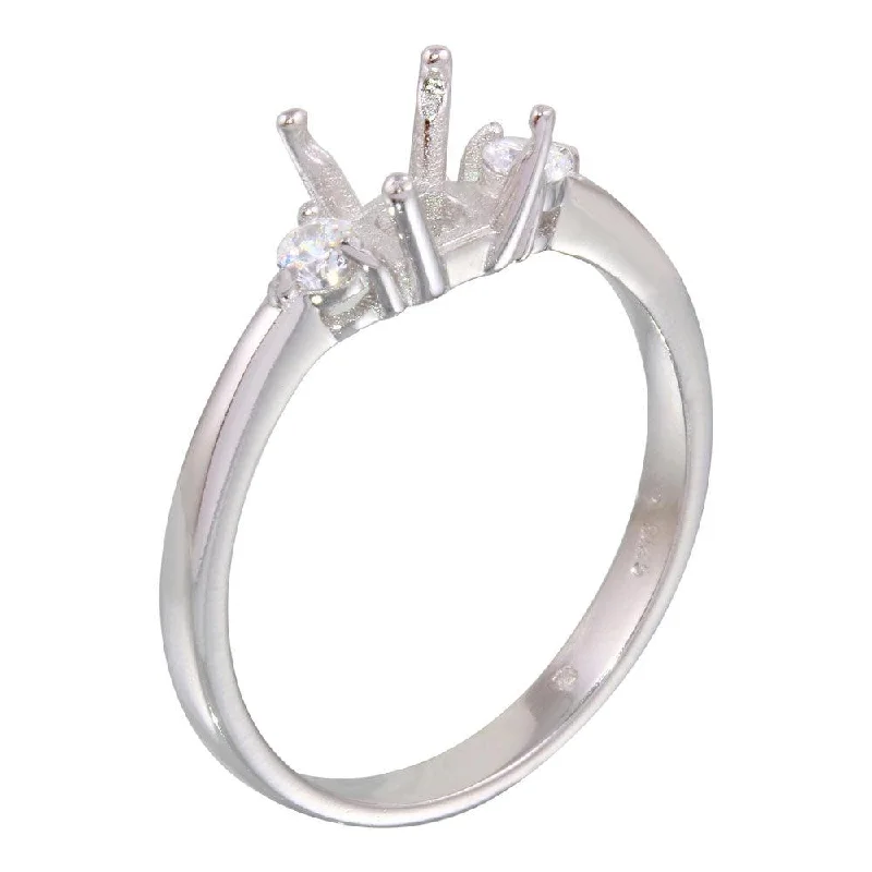 Ladies rings mixed material designs-Rhodium Plated 925 Sterling Silver Center Mounting Only Ring with CZ - BGR01138