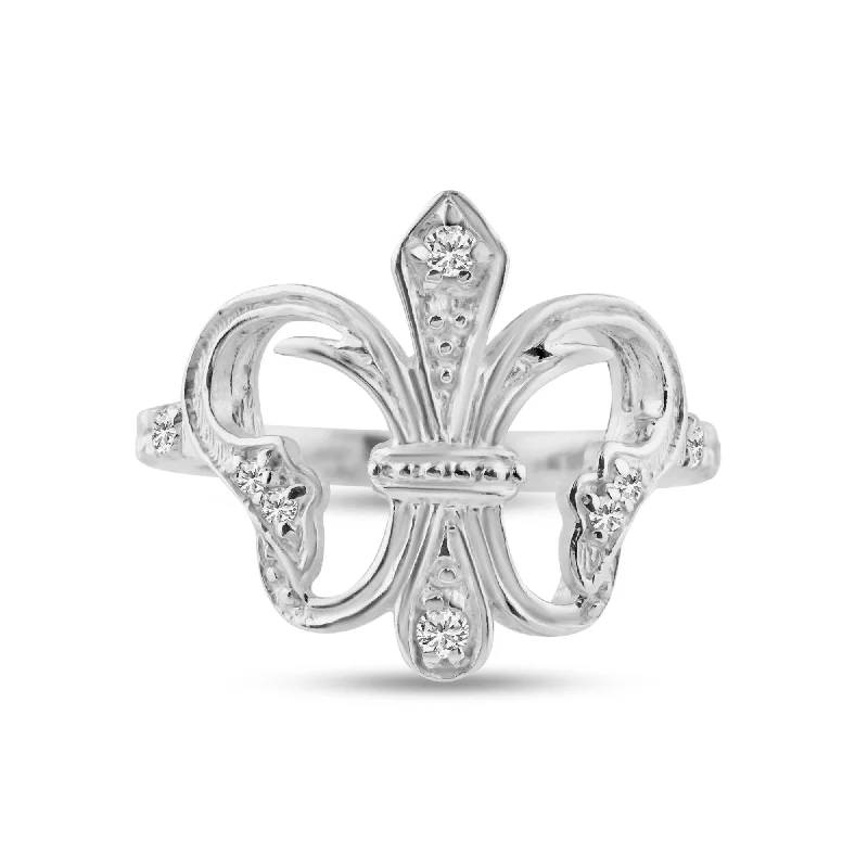 Ladies rings memory-inspired pieces-Silver 925 Rhodium Plated CZ Fleur De Lis Ring - STR00529