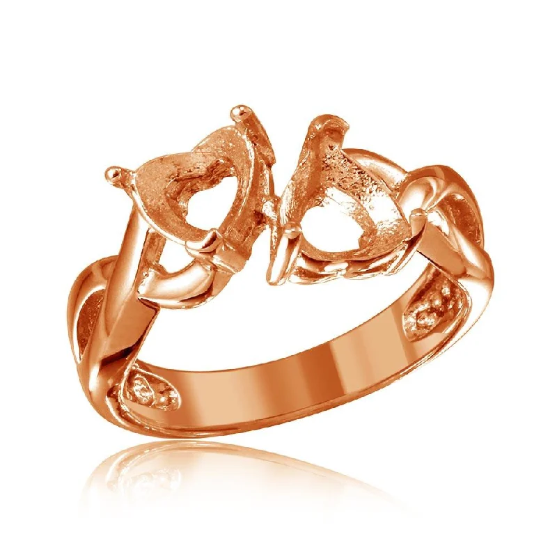 Ladies rings fair trade styles-Rose Gold Plated 925 Sterling Silver Double Heart  Mounting Twisted Shank Ring - BGR01219RGP