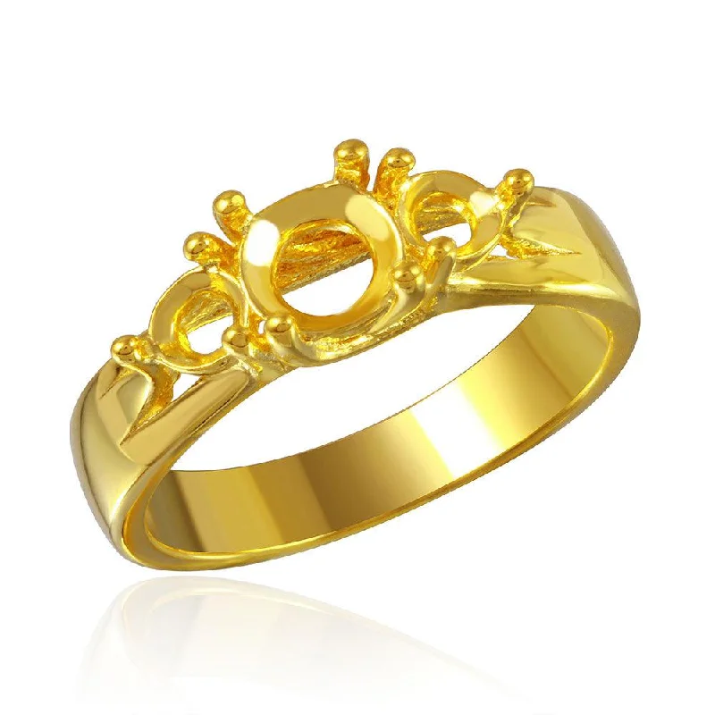 Ladies rings romantic floral styles-Silver 925 Gold Plated 3 Stones Mounting Ring - BGR00481GP