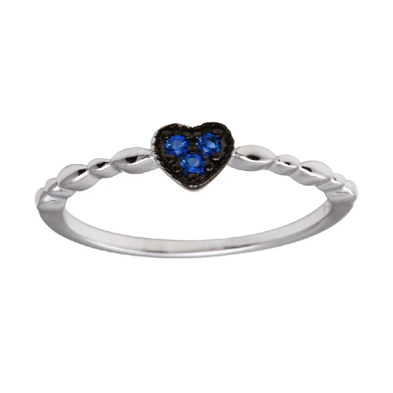 Ladies rings secure fit designs-Rhodium Plated 925 Sterling Silver Heart 3 Blue CZ Ring - BGR01227BLU