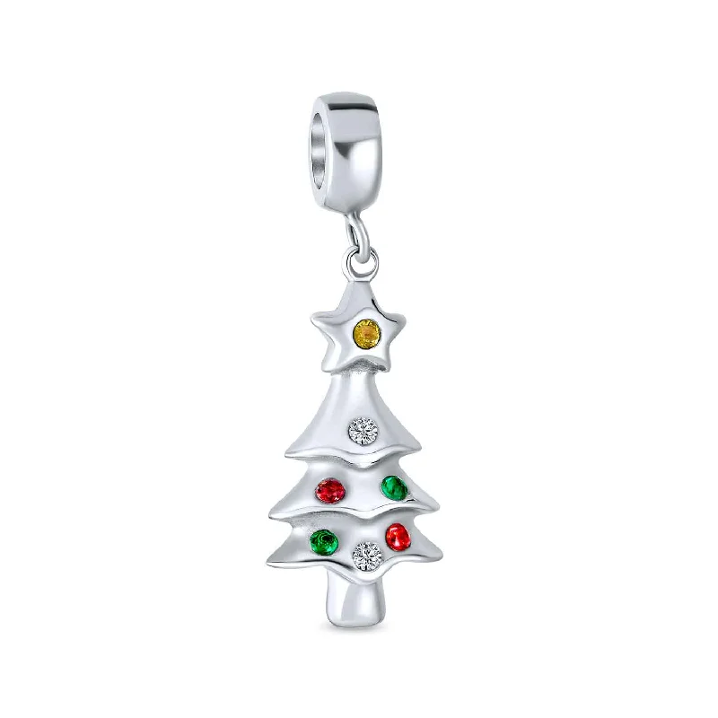 Ladies bracelets bespoke jewelry picks-Reversible Green Holiday Star Tree Dangle Charm Bead Crystal Enamel Silver Bracelet