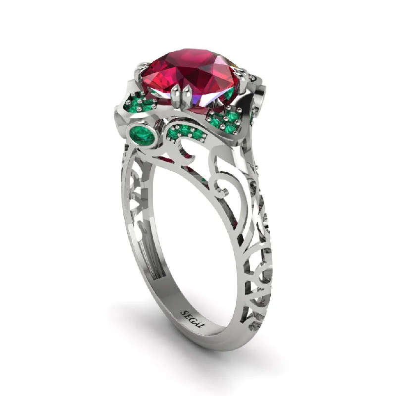 Ladies engagement rings round cut-Ruby Ornate Filigree Engagement Ring - Evie No. 27