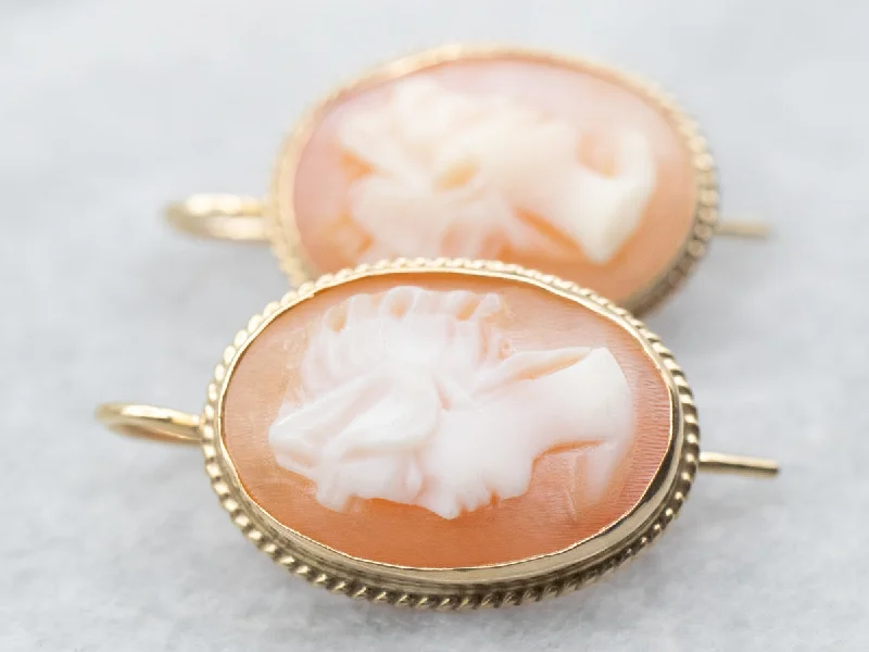 Ladies earrings signature piece designs-Mid-Century Cameo Drop Earrings