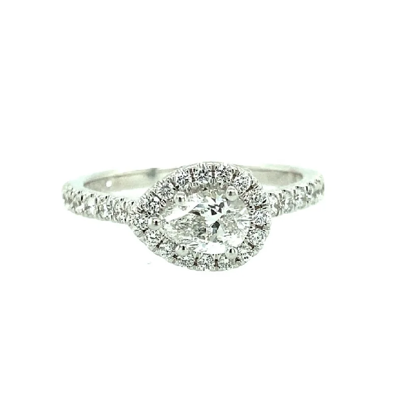 Ladies engagement rings winter diamond styles-14K White Gold 0.83ct Pear Diamond Halo Engagement Ring