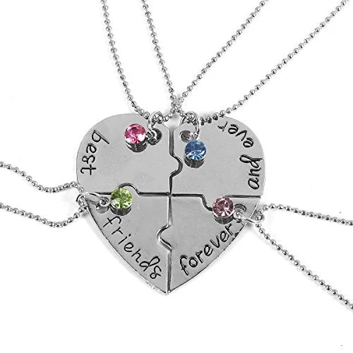 Ladies necklaces delicate thin chains-Sexy Sparkles 4 Pcs Best Friends Forever and Ever BFF Necklace Engraved Puzzle Friendship Pendant Necklaces Set