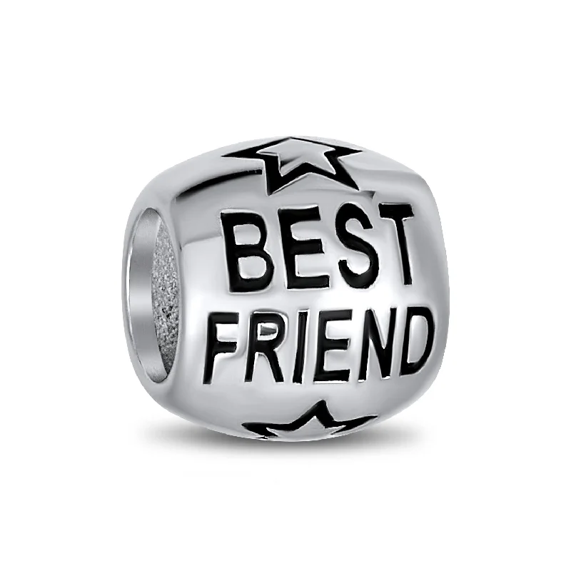 Ladies bracelets viral fashion picks-Word Best Friend Star BFF Charm Bead Sterling Silver for European Bracelet