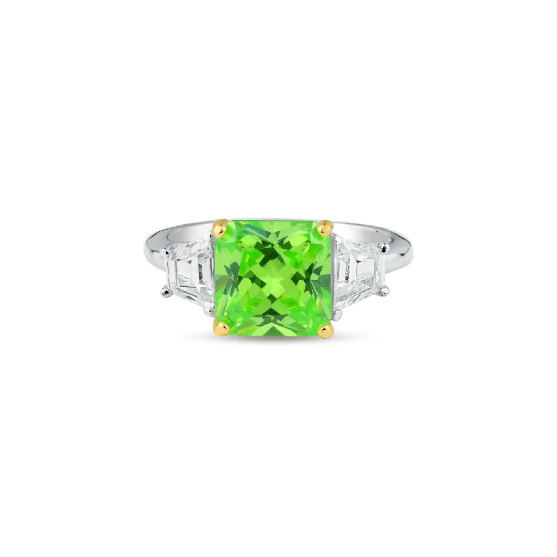 Ladies rings nature-inspired patterns-Rhodium Plated 925 Sterling Silver Past Present Future Green CZ Ring - BGR01364