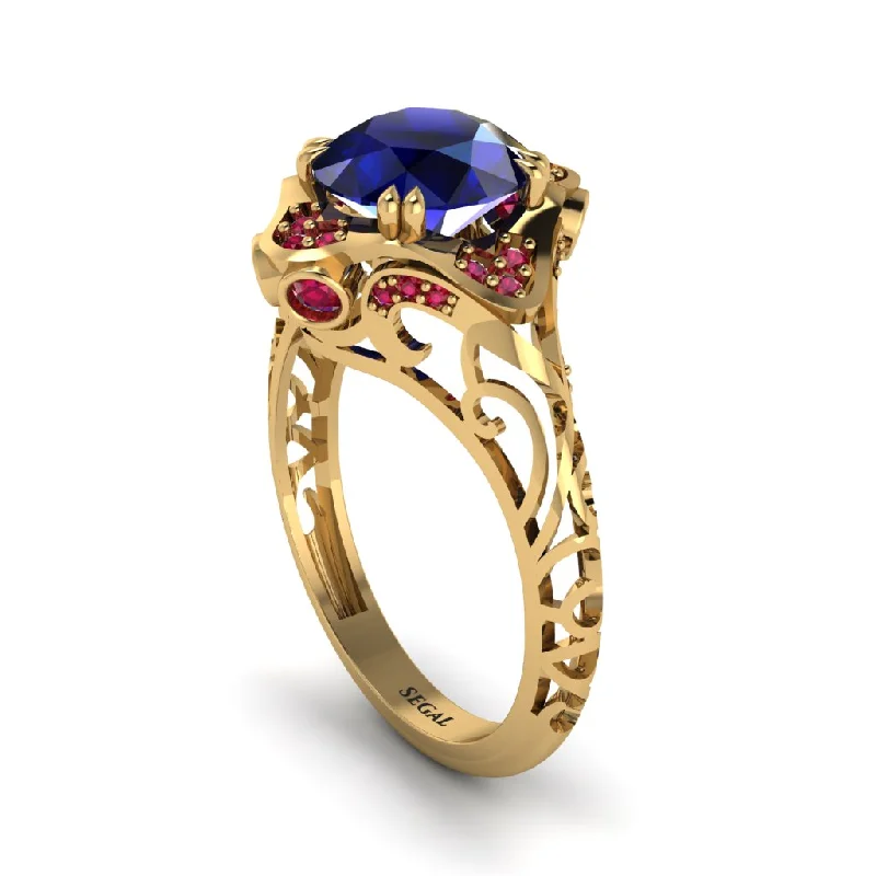 Ladies engagement rings geometric cuts-Sapphire Ornate Filigree Engagement Ring - Evie No. 58