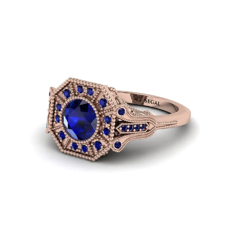 Ladies engagement rings ethical sourcing-Sapphire 14K Gold Art Deco Engagement Ring - Erin No. 74