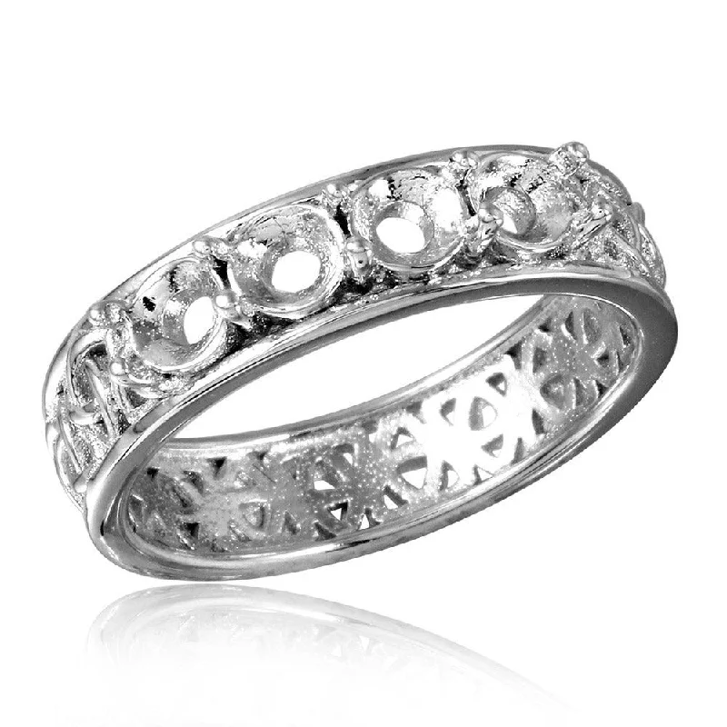 Ladies rings vintage estate pieces-Silver 925 Rhodium Plated Celtic Designed Band 4 Stones Mounting Ring - BGR00830