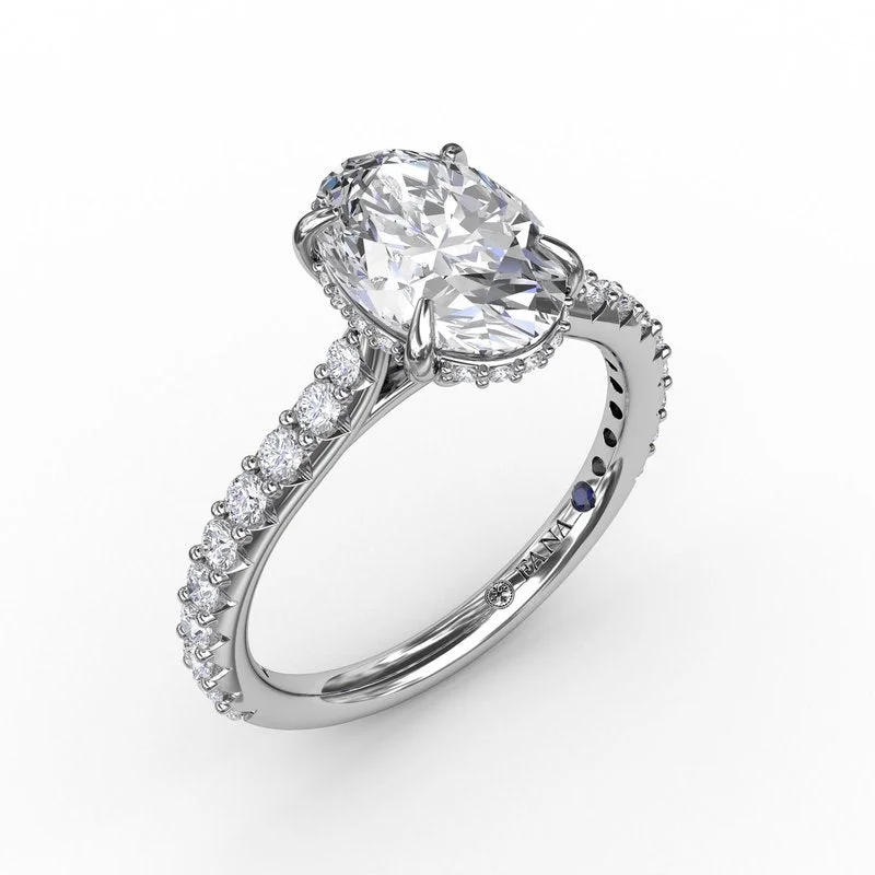 Ladies engagement rings bespoke halo bands-Classic Oval Diamond Solitaire Engagement Ring With Hidden Pavé Halo