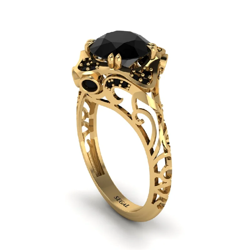 Ladies engagement rings couple designs-Black Diamond Ornate Filigree Engagement Ring - Evie No. 37