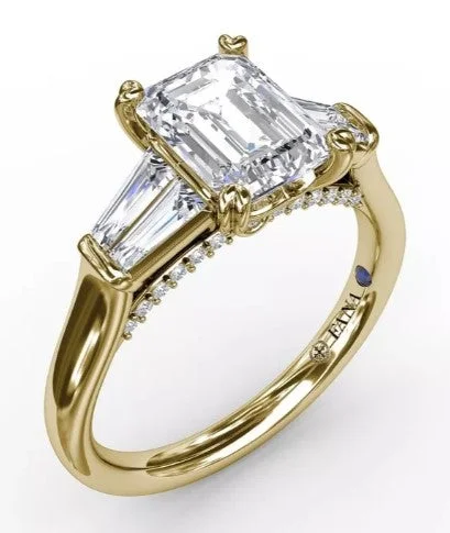 Ladies engagement rings Asian diamond designs-Emerald-Cut Diamond Engagement Ring With Tapered Baguette Side Stones