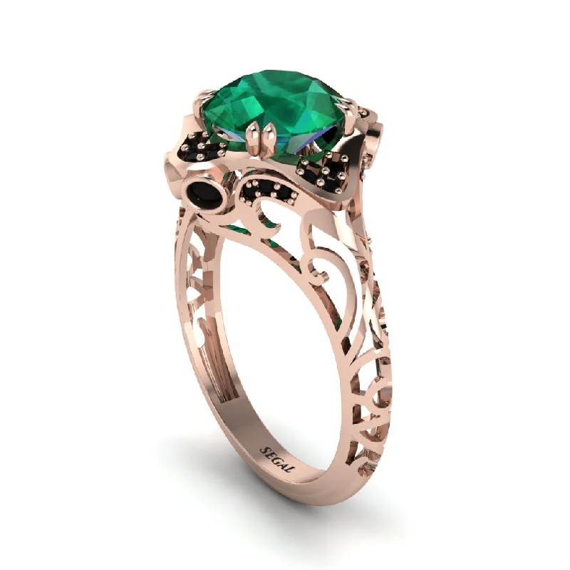 Ladies engagement rings vintage-inspired-Emerald Ornate Filigree Engagement Ring - Evie No. 35