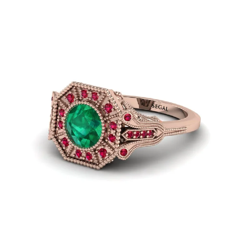 Ladies engagement rings fabric diamond bands-Emerald 14K Gold Art Deco Engagement Ring - Erin No. 50