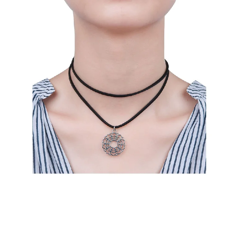 Ladies necklaces versatile wear designs-Sexy Sparkles Velvet Suede Double Layer Chakra Choker Energy Necklace for Women Girls (D:Sahasrara)