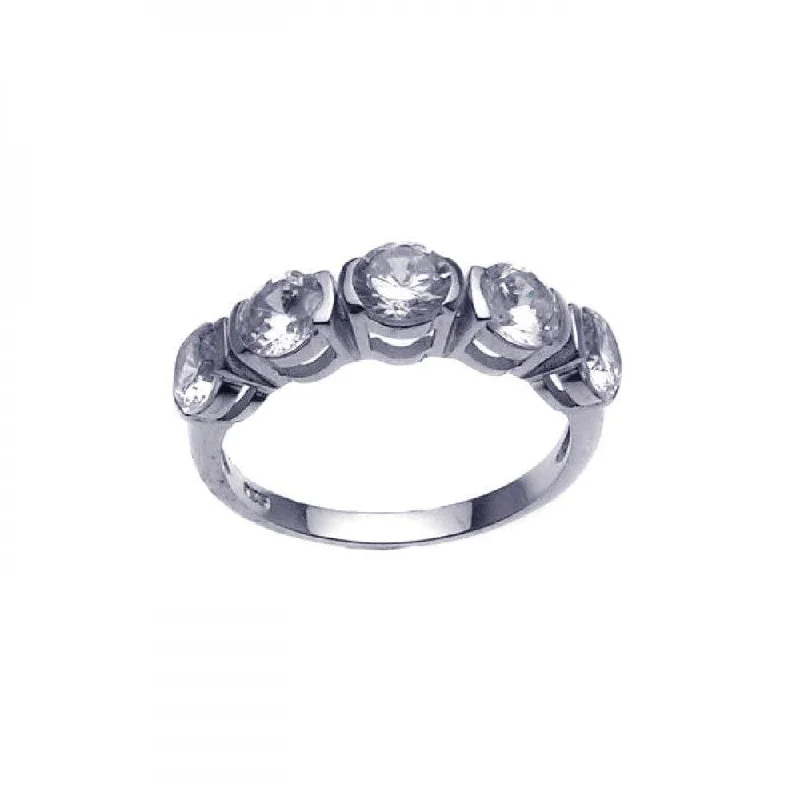 Ladies rings pointed tip styles-Silver 925 Rhodium Plated 5 Stone Set CZ Ring - STR00630