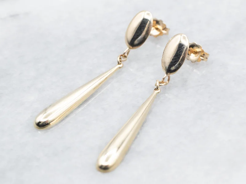 Ladies earrings commitment charm styles-Yellow Gold Teardrop Shaped Drop Earrings with Oval Shaped Stud