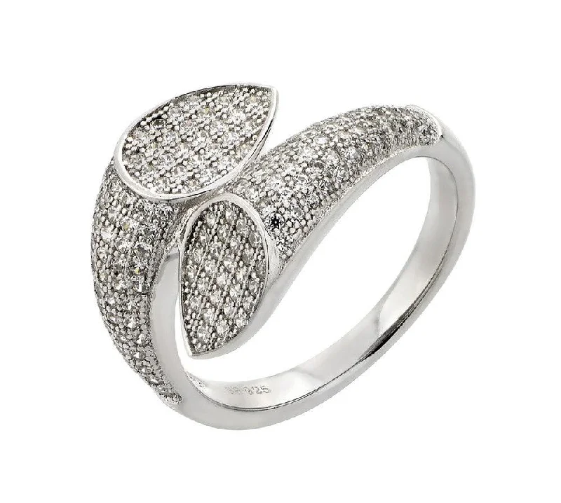 Ladies rings engraved name designs-Silver 925 Rhodium Plated Two Tear Pear CZ Ring - STR00928