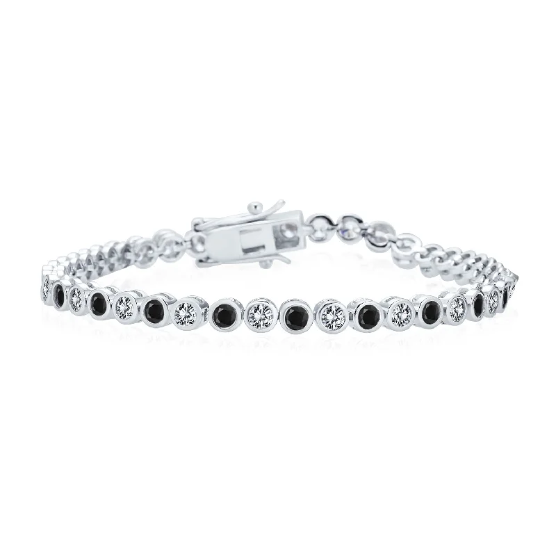 Ladies bracelets special occasion designs-Formal Holiday Bridal 10CT Black White CZ Bezel Tennis Bracelet 14K Gold Plated