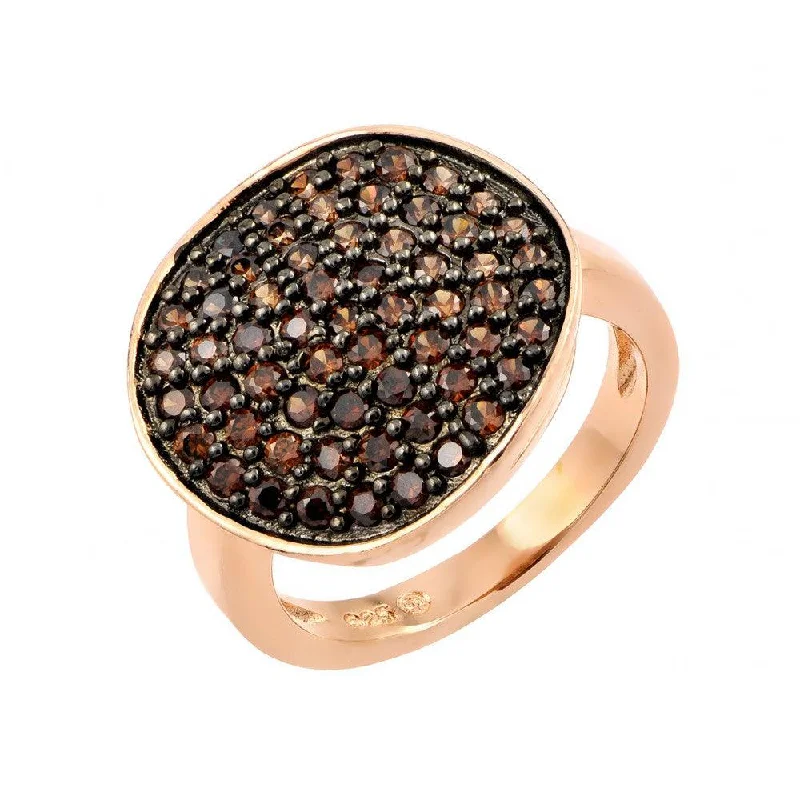 Ladies rings tri-color styles-Silver 925 Black Rhodium and Rose Gold Plated Colored CZ Pave Set Flat Disc Ring - BGR00764