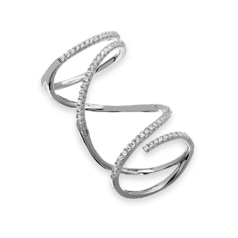 Ladies rings engagement gift ideas-Rhodium Plated 925 Sterling Silver CZ Spiral Ring - STR01063