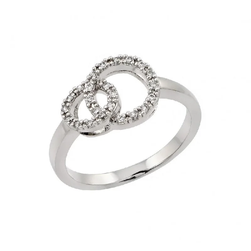 Ladies rings dramatic flair rings-Silver 925 Rhodium Plated Clear CZ Intertwined Circles Ring - BGR00826