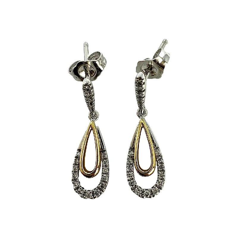 Ladies earrings salt-and-pepper designs-10K Gold Two-Tone Drop Earrings with Diamonds