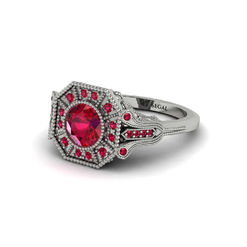 Ladies engagement rings spring diamond cuts-Ruby 14K Gold Art Deco Engagement Ring - Erin No. 57