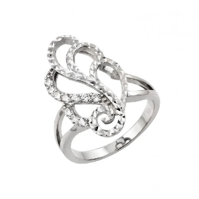 Ladies rings subtle hue styles-Silver 925 Rhodium Plated Filigree Round Clear CZ Ring - STR00943