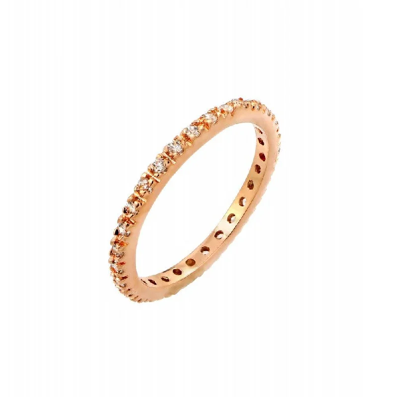 Ladies rings sparkle detail designs-Silver 925 Rose Gold Plated Plated Clear CZ Inlay Eternity Ring - BGR00339RGP