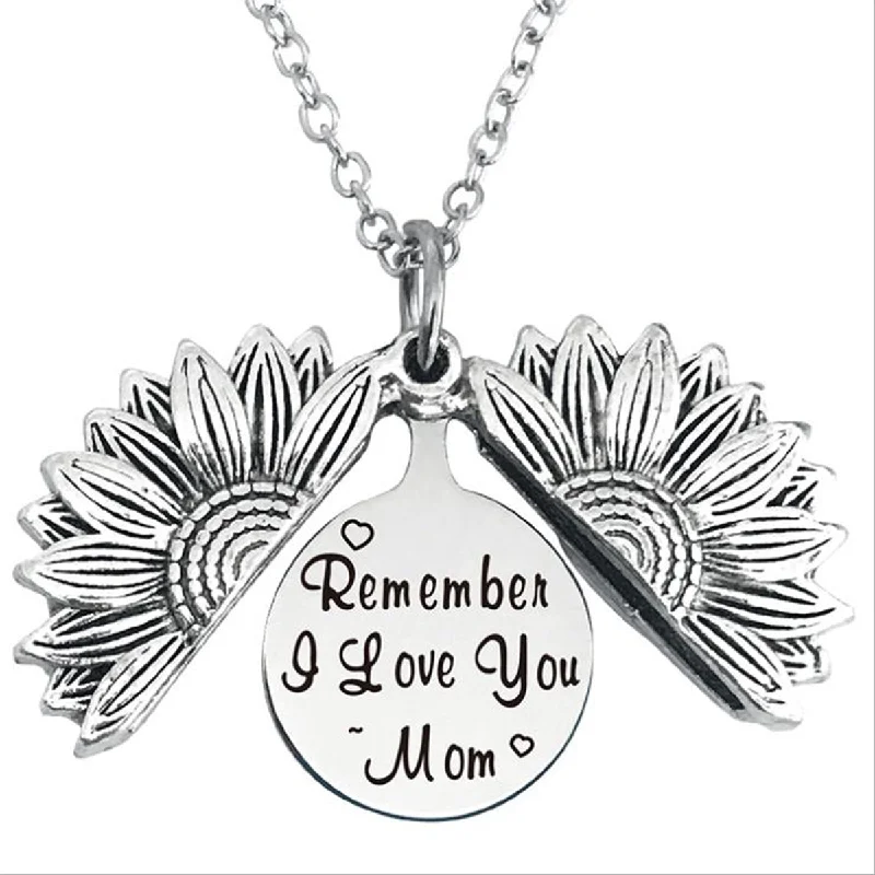 Ladies necklaces subtle beauty designs-Remember i Love You mom Stainless Steel & Alloy Opens Sunflower Necklace…