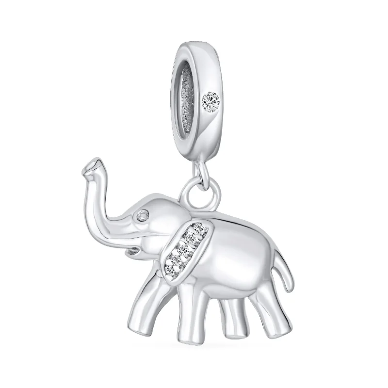 Ladies bracelets tiered gem designs-Trunk Up Elephant Dangle Charm Bead Sterling Silver for European Bracelet