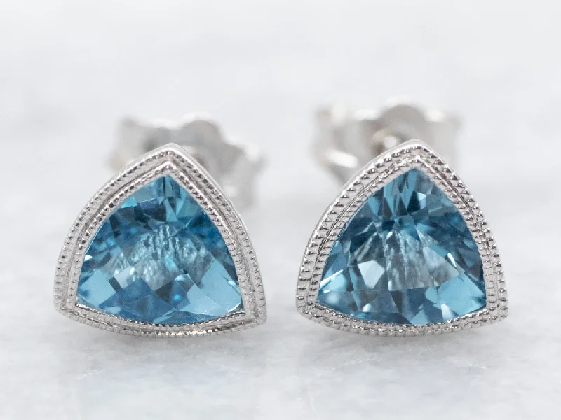 Ladies earrings brass vintage styles-Swiss Blue Topaz Stud Earrings