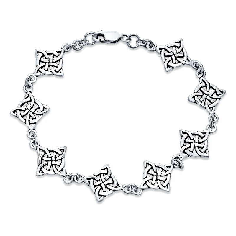 Ladies bracelets rigid frame designs-Religious Chain Link Bracelet Celtic Triquetra Trinity Knot Sterling Silver Oxidized