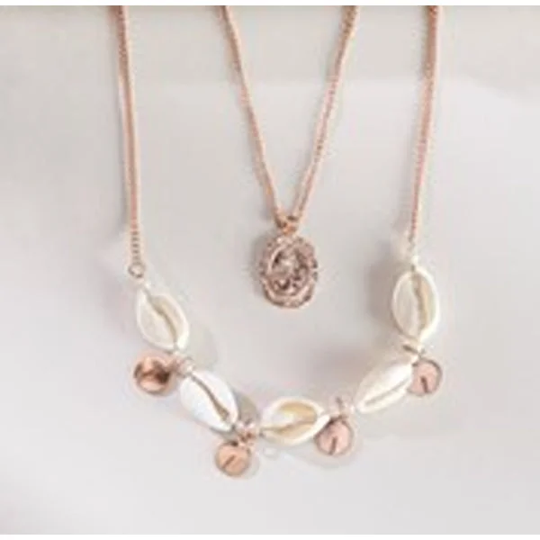 Ladies necklaces brushed texture styles-Charlie Paige Gold Necklace w/faux shells & anchor charm